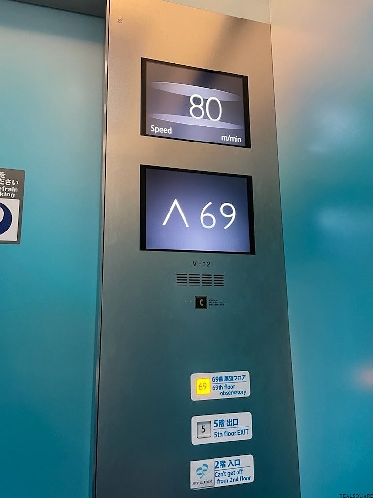 階数とスピードが映し出されるエレベーター内パネル
