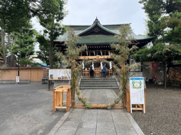 横浜市南区山王町にあるお三の宮日枝神社の無病息災や厄除けを祈願する「茅の輪（ちのわ）」