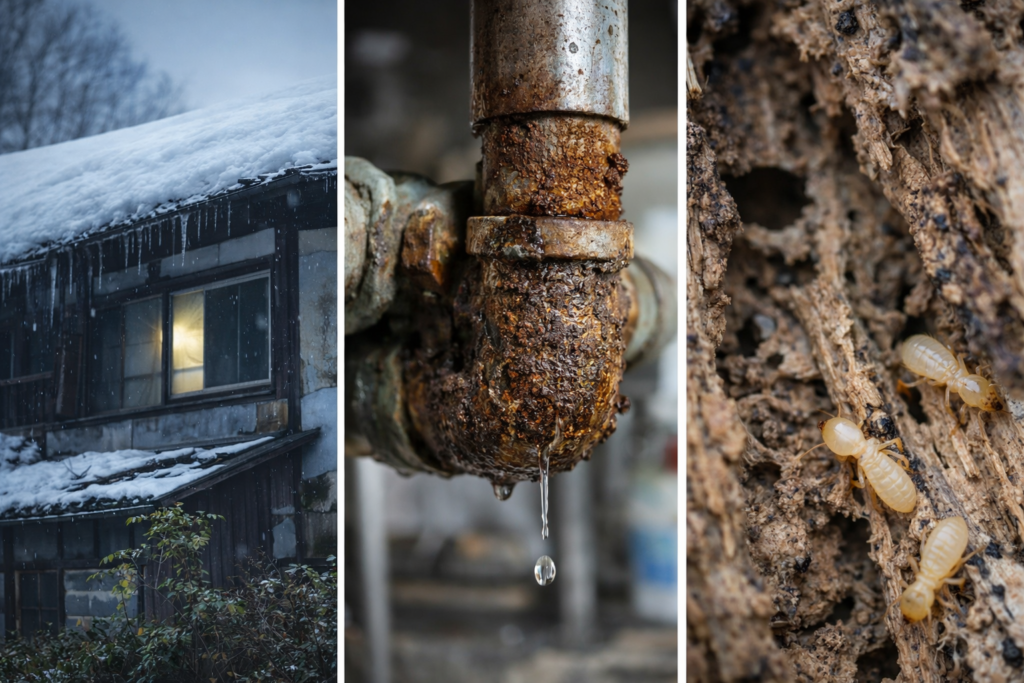 冬がとても寒い、水道管が腐食していた、シロアリ被害が見つかった