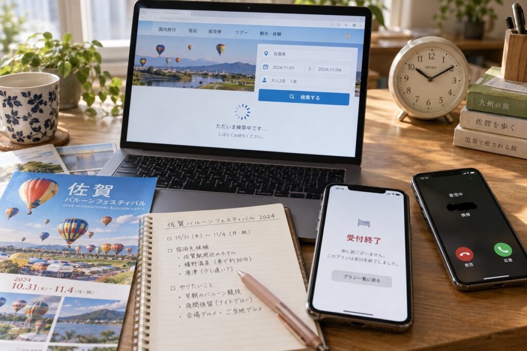 インターネット予約。予約集中で全然動かないパソコンの画面。