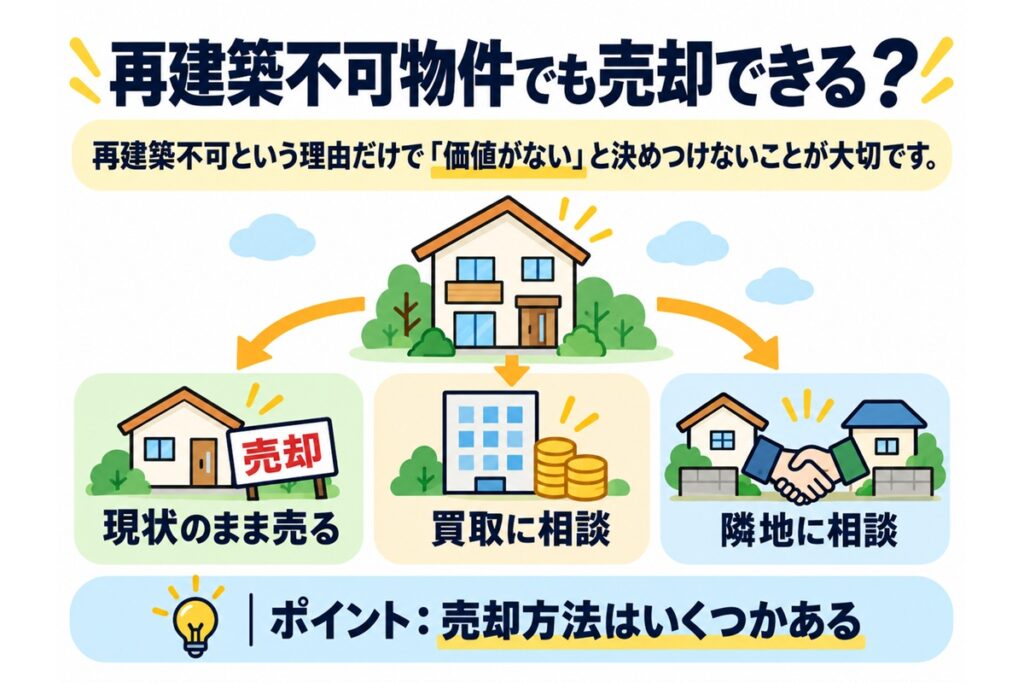 再建築不可物件でも売却できる？これの前に生成してもらった再建築不可という理由だけで「価値がない」と決めつけないことです。