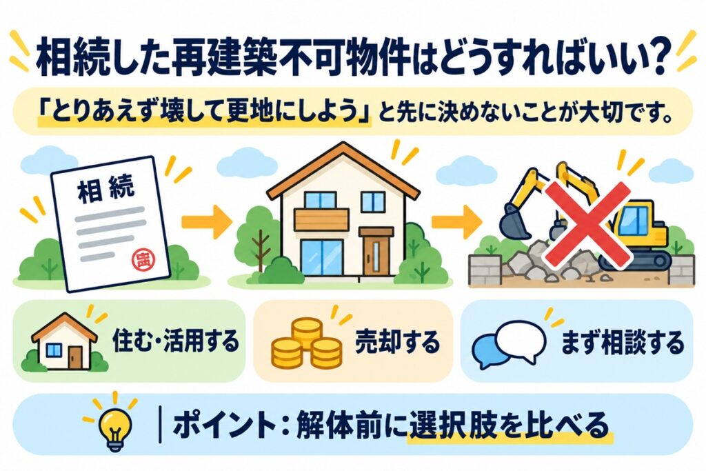 相続した再建築不可物件はどうすればいい？「とりあえず壊して更地にしよう」と先に決めないことが大切です。  